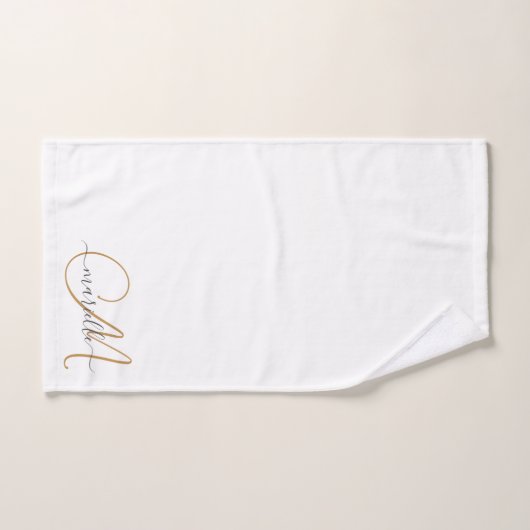 Niedlich Gold Monogram Script Name Eleganweiß Badhandtuch Set (Handtuch)