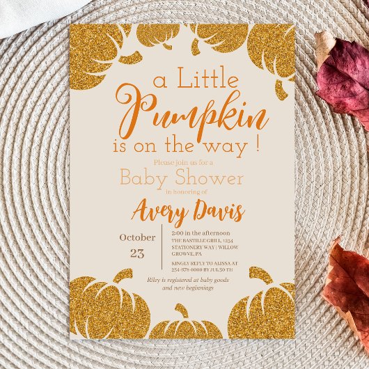 Niedlich Gold Pumpkin Herbst Moderne Babydusche Einladung