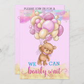 Niedlich Gold Rainbow Teddy Bärenballons Babydusch Einladung (Vorne/Hinten)