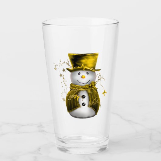 Niedlich Gold Snowman Weihnachten Glas (Vorderseite)