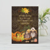 Niedlich Golden Erntedank Girl Turkey Babydusche Einladung (Stehend Vorderseite)