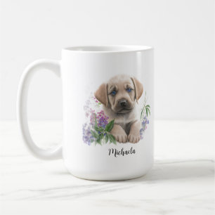 Niedlich Golden Labrador Puppy Florals Monogram Na Kaffeetasse