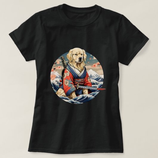 Niedlich Golden Retriever als Samurai Jahrgang Jap T-Shirt (Design vorne)
