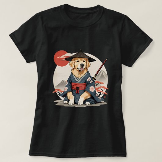 Niedlich Golden Retriever als Samurai Jahrgang Jap T-Shirt (Design vorne)