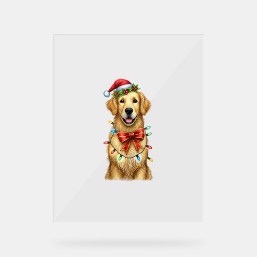 Niedlich Golden Retriever Dog Coquette Bow Weihnac Acrylschild (Vorderseite)