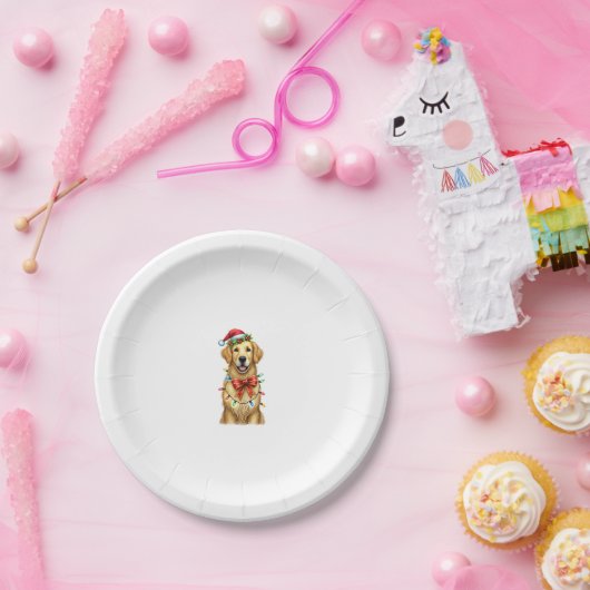 Niedlich Golden Retriever Dog Coquette Bow Weihnac Pappteller (Party)