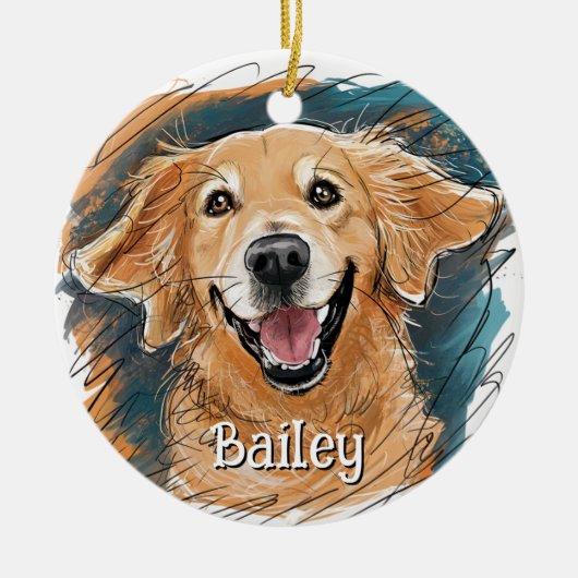 Niedlich Golden Retriever Dog Personalisiert Weihn Keramik Ornament (Vorne)