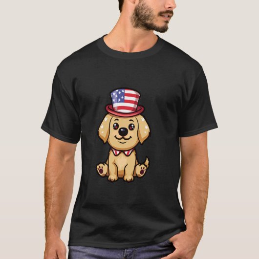 Niedlich Golden Retriever Dog USA Flag 4. Juli T-Shirt (Vorderseite)