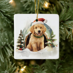 Niedlich Golden Retriever Dog Weihnachten Keramikornament