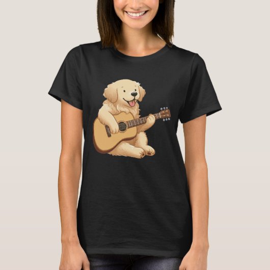 Niedlich Golden Retriever Gitarre spielen T-Shirt (Vorderseite)