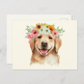 Niedlich Golden Retriever Hund mit Blume Postkarte (Vorne/Hinten)
