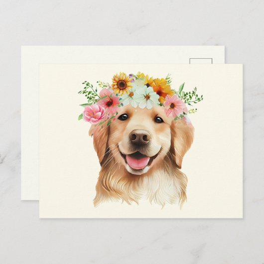 Niedlich Golden Retriever Hund mit Blume Postkarte (Vorne/Hinten)