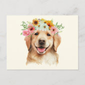 Niedlich Golden Retriever Hund mit Blume Postkarte (Vorderseite)