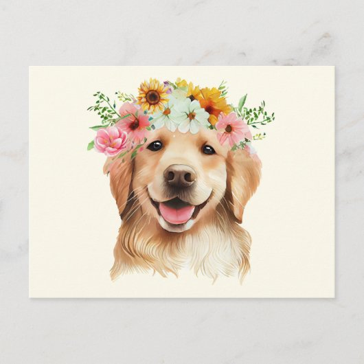 Niedlich Golden Retriever Hund mit Blume Postkarte (Vorderseite)