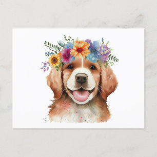 Niedlich Golden Retriever Hund mit Blume Postkarte