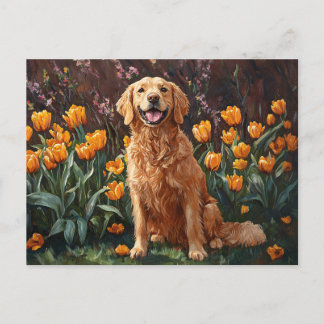 Niedlich Golden Retriever im Tulip Garden Postkarte