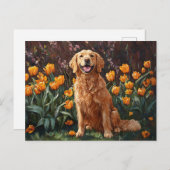 Niedlich Golden Retriever im Tulip Garden Postkarte (Vorne/Hinten)