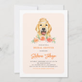 Niedlich Golden Retriever Peach Floral Brautparty Einladung (Vorderseite)