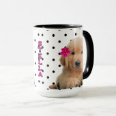 Niedlich Golden Retriever Personalisiert Rosa Blum Tasse (VorderseiteRechts)
