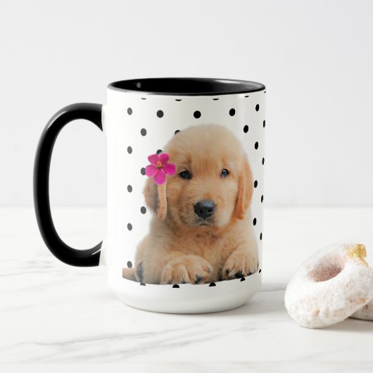 Niedlich Golden Retriever Personalisiert Rosa Blum Tasse (Mit Donut)