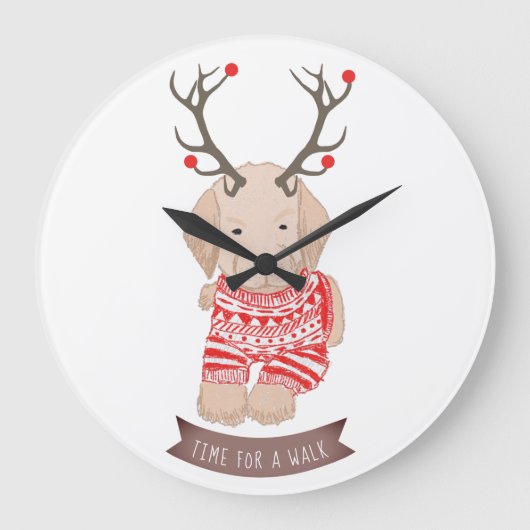 Niedlich Golden Retriever Puppy Christmas Antlers Große Wanduhr (Vorderseite)