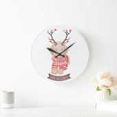 Niedlich Golden Retriever Puppy Christmas Antlers Große Wanduhr (Zuhause)