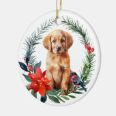 Niedlich Golden Retriever Puppy Watercolor Poinset Keramik Ornament (Links)