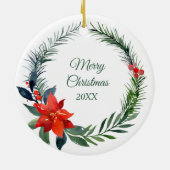 Niedlich Golden Retriever Puppy Watercolor Poinset Keramik Ornament (Hinten)