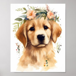 Niedlich Golden Retriever Wasserfarbe Adorable Hun Poster