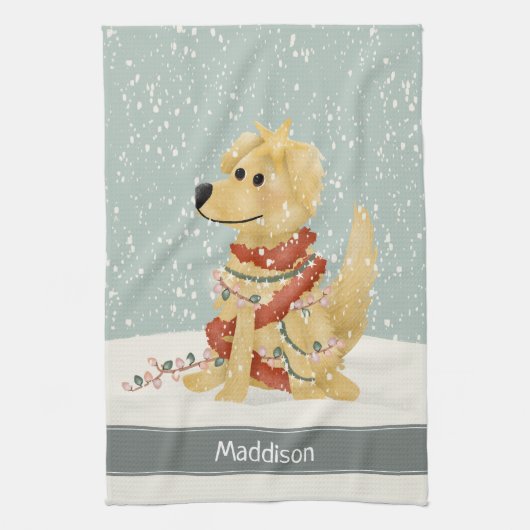 Niedlich Golden Retriever Weihnachtsfeiertag Geschirrtuch (Vertikal)