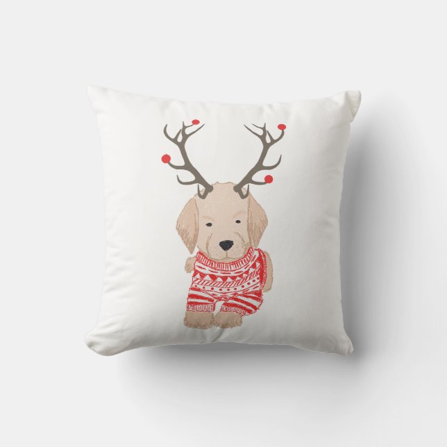Niedlich Golden Retriever Weihnachtssüßer Antler Kissen (Vorderseite)