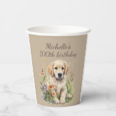 Niedlich Golden Retriever Welpe 100. Geburtstag Pappbecher (Rückseite)