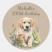 Niedlich Golden Retriever Welpe 100. Geburtstag Runder Aufkleber (Vorderseite)