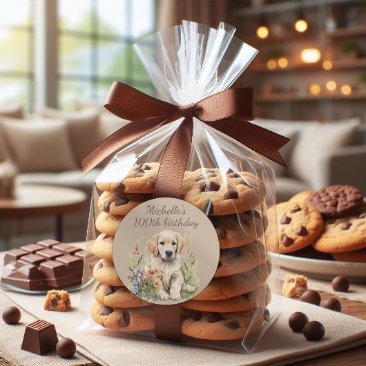 Niedlich Golden Retriever Welpe 100. Geburtstag Runder Aufkleber