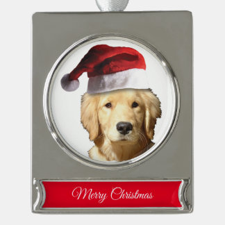 Niedlich Golden Retriver Banner-Ornament Silber