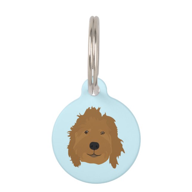 Niedlich Goldendoodle Face Blue Haustiermarke (Vorderseite)