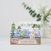 Niedlich Goldendoodle Gemütlich Neue Zuhause-Beweg Ankündigungspostkarte (Stehend Vorderseite)