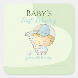 Niedlich Golf Boy First Library Buchzeichen Dusche Quadratischer Aufkleber