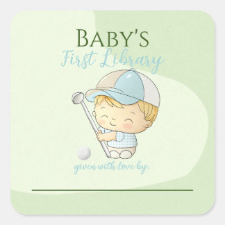 Niedlich Golf Boy First Library Buchzeichen Dusche Quadratischer Aufkleber