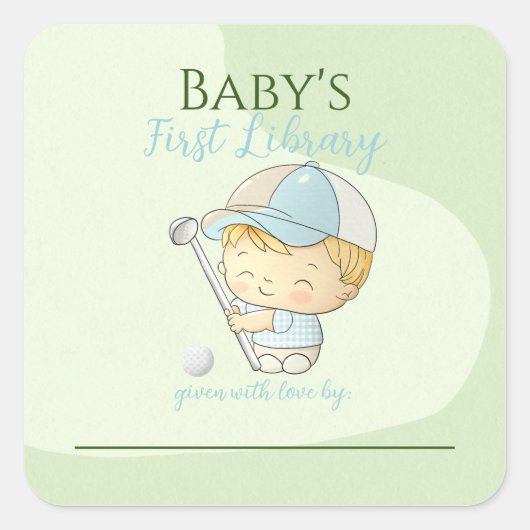 Niedlich Golf Boy First Library Buchzeichen Dusche Quadratischer Aufkleber (Vorderseite)