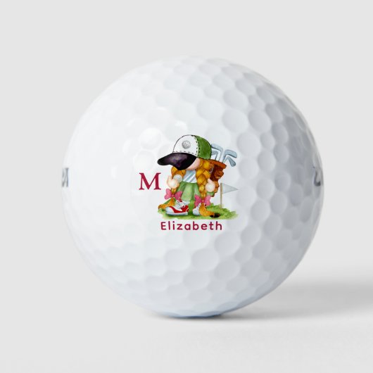 Niedlich Golfer Gnome Personalisiert Modernes Mono Golfball (Vorderseite)