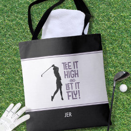 Niedlich Golfer Golf Spaß Funny Schwarz-weiß Lila Tasche