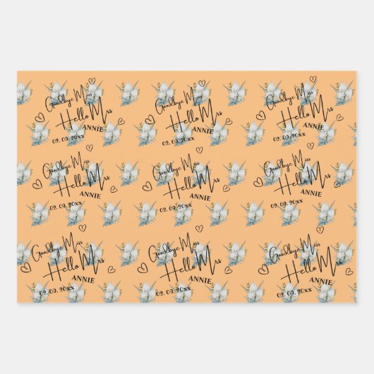 Niedlich Goodbye Miss Hallo Mrs. Brautparty Geschenkpapier Set (Vorderseite 2)