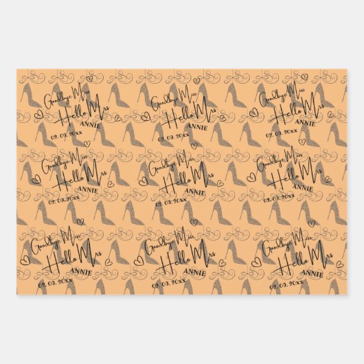 Niedlich Goodbye Miss Hallo Mrs. Brautparty Geschenkpapier Set (Vorderseite)