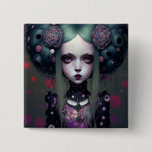 Niedlich Goth Girl Lila Black Fantasy Art Button