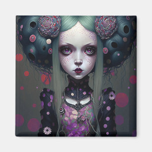 Niedlich Goth Girl Lila Black Fantasy Art Magnet