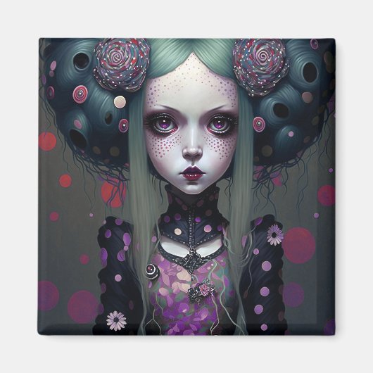Niedlich Goth Girl Lila Black Fantasy Art Magnet (Vorne)