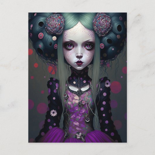 Niedlich Goth Girl Lila Black Fantasy Art Postkarte (Vorderseite)