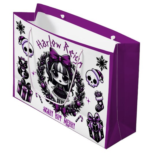 Niedlich Goth Girl Lila & Black Gothic Weihnachten Große Geschenktüte (Vorderseite Schrägansicht)