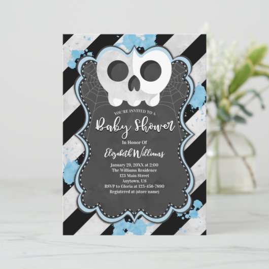 Niedlich Goth Punk Skull Blue Baby Dusche Einladun Einladung (Stehend Vorderseite)